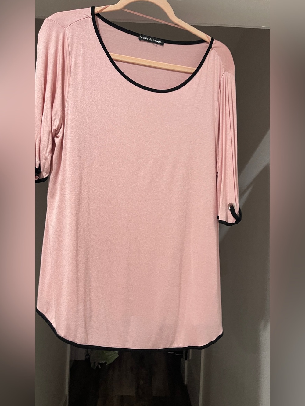 Women’s Pink Scoop Neck Top with Black Trim